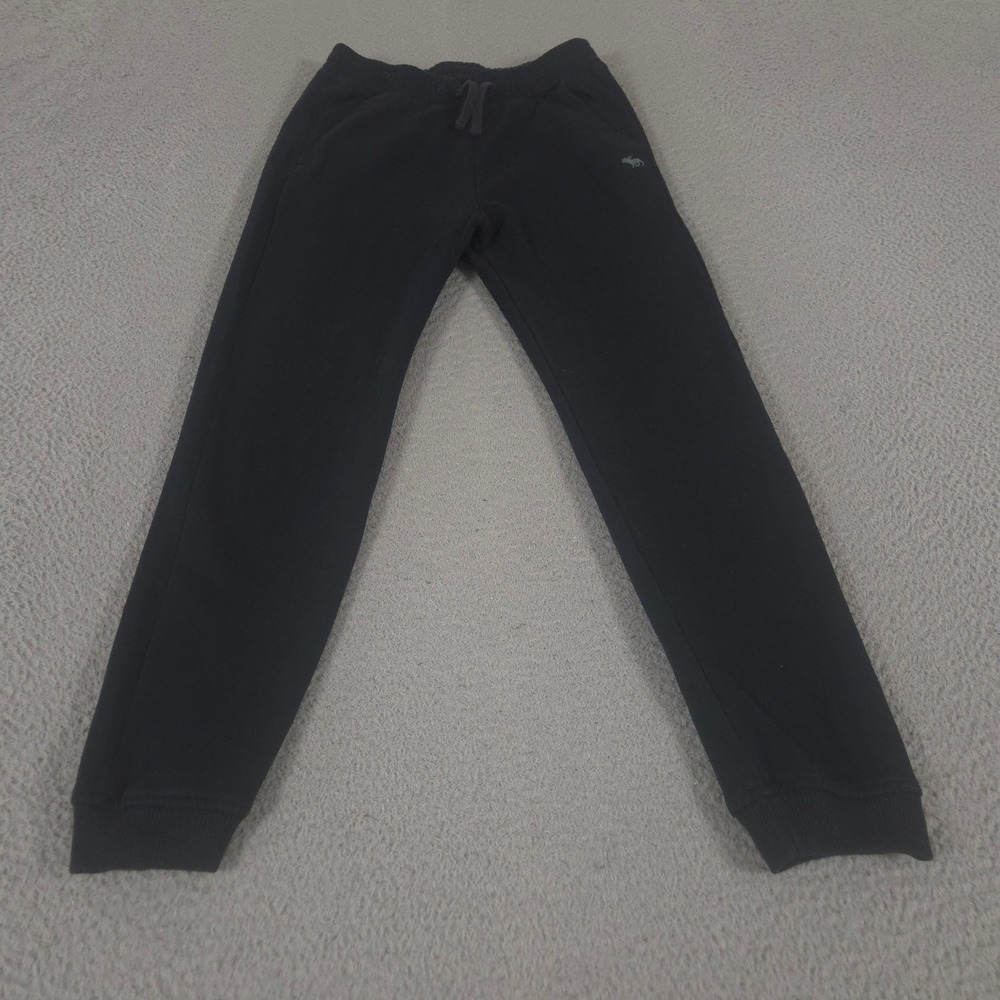 Abercrombie Kids Sweatpants Boys 13/14 Black Jogger Fleece Moose Logo Essential